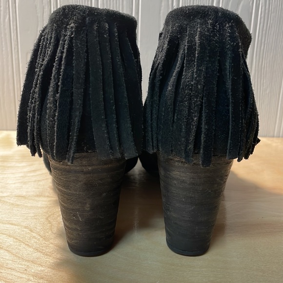 Born Thora Fringe Genuine Suede Ankle Bootie - Black - Picture 6 of 14